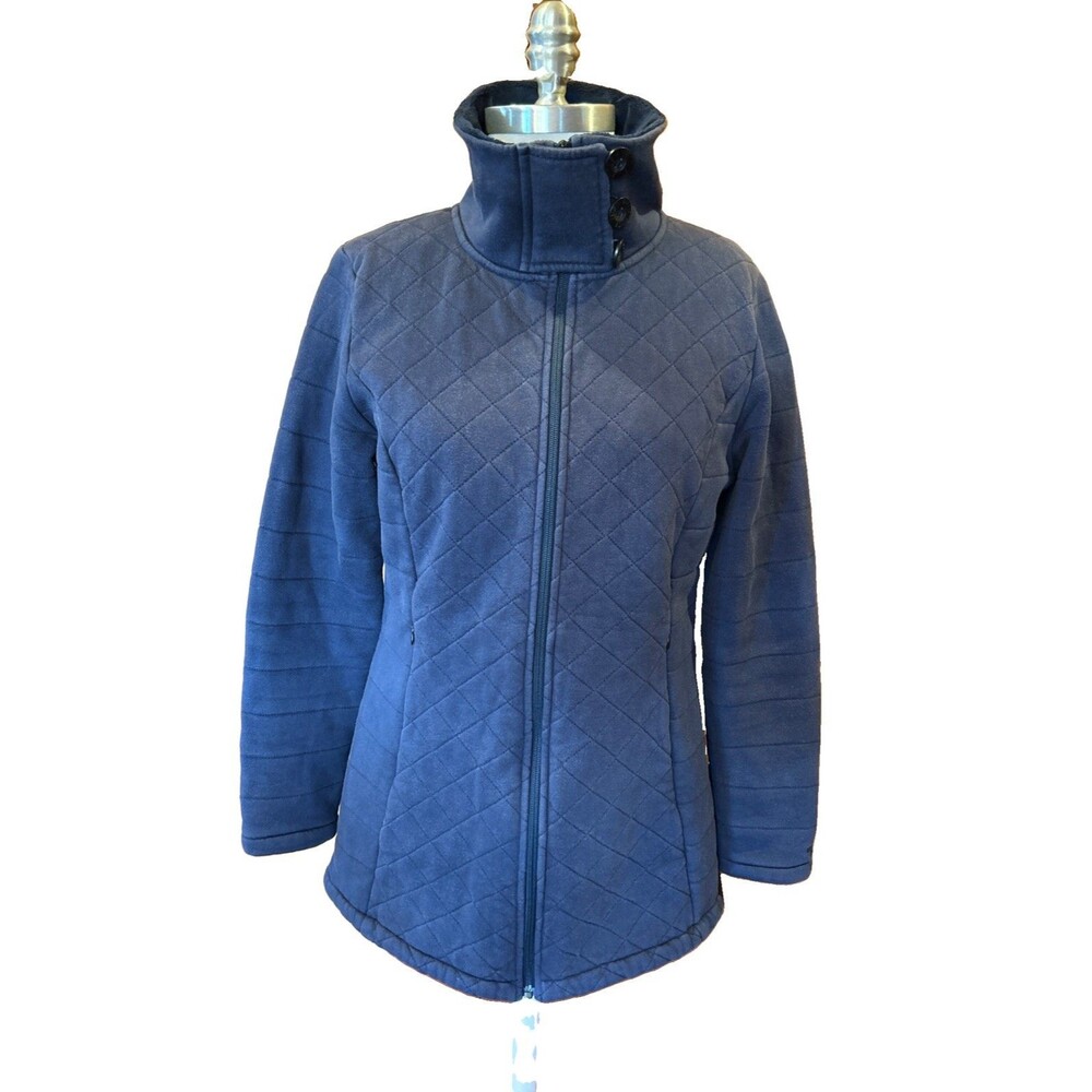The North Face Full Zip Coat Jacket Womens Large Navy Blue Quilted Waist Defined